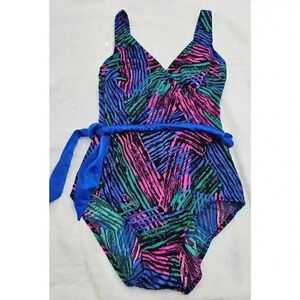Vtg 80s/90s Robby Len Swimfashions Women's 14 Multicolored One-piece Swimsuit